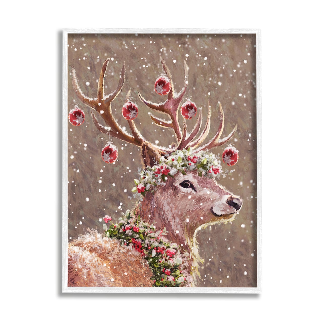 Stupell Industries Deer Antler Holiday Ornaments Black Framed Giclee Art